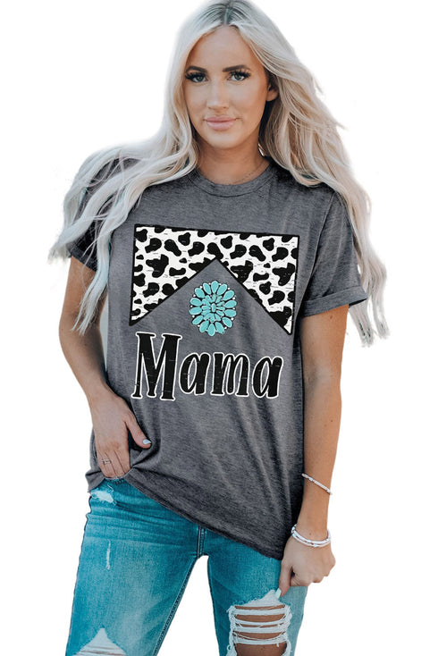 Gray Leopard Turquoise Bead Mama Graphic T-Shirt