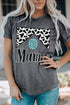 Gray Leopard Turquoise Bead Mama Graphic T-Shirt