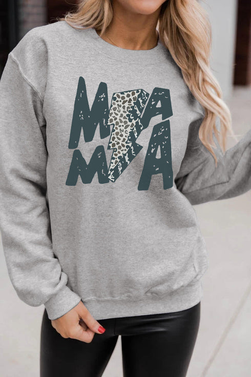 Gray Mama Lightning Leopard Print Long Sleeve Sweatshirt