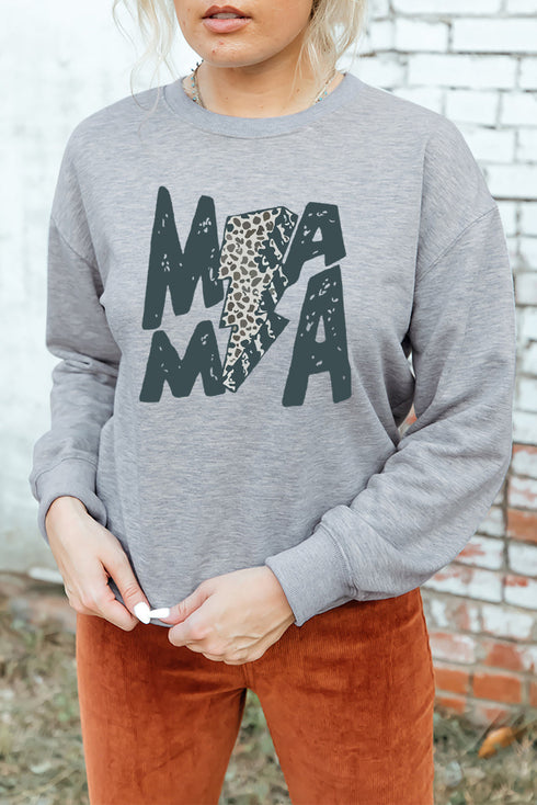 Gray Mama Lightning Leopard Print Long Sleeve Sweatshirt