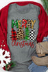Gray Merry Christmas Tree Pattern Print Crew Neck Graphic Tee