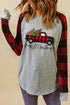 Gray Merry Christmas Truck Plaid Patchwork Pullover Sweatshirt