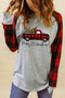 Gray Merry Christmas Truck Plaid Patchwork Pullover Sweatshirt