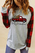 Gray Merry Christmas Truck Plaid Patchwork Pullover Sweatshirt