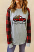 Gray Merry Christmas Truck Plaid Patchwork Pullover Sweatshirt