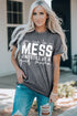 Gray Mess Letter Print Short Sleeve Graphic Tee
