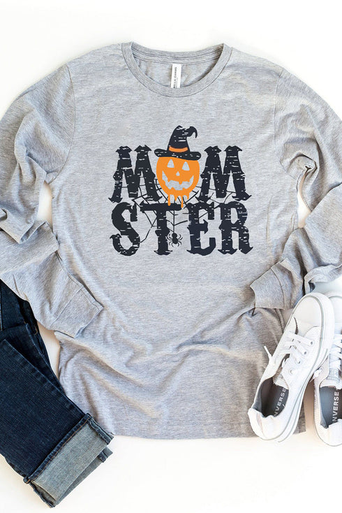 Gray Mom Ster Pumpkin Graphic Print Crew Neck Top