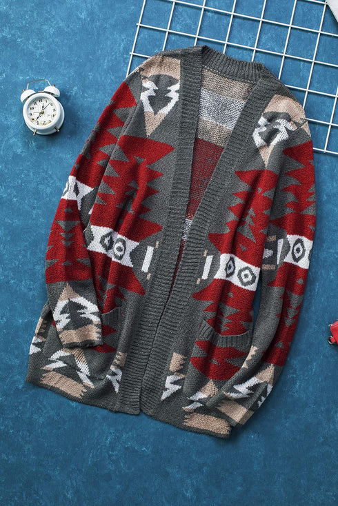 Gray Moraga Pocketed Aztec Cardigan