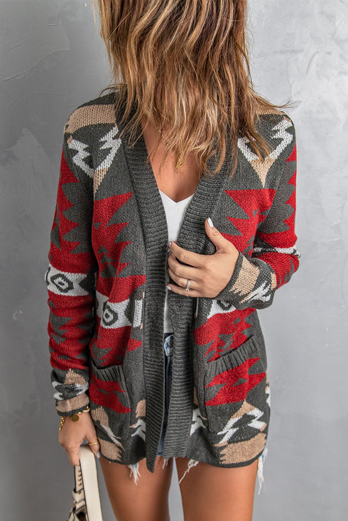 Gray Moraga Pocketed Aztec Cardigan