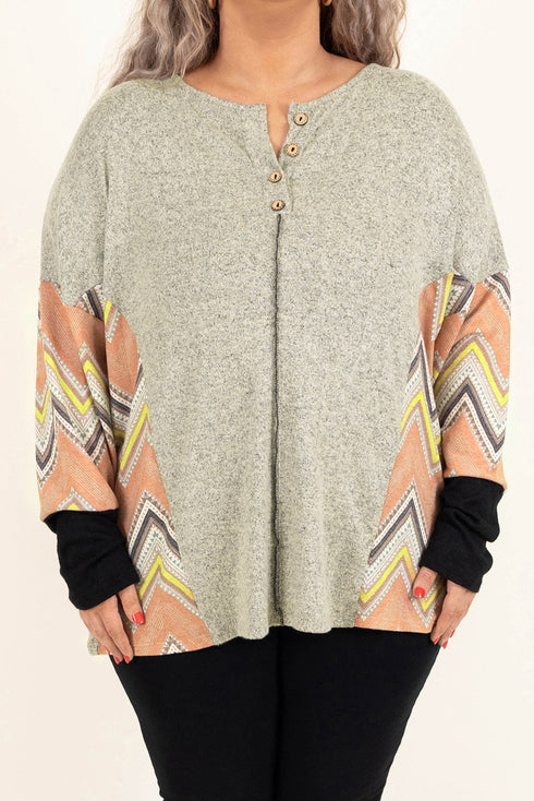 Gray Plus Size Chevron Sleeves Top