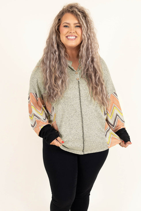 Gray Plus Size Chevron Sleeves Top