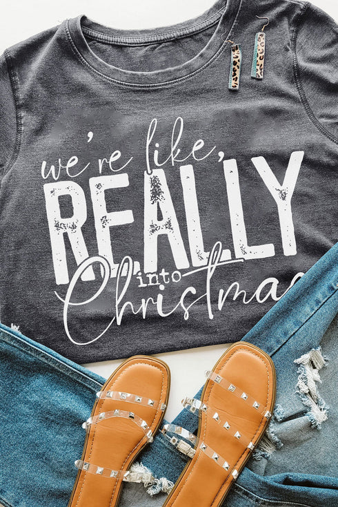 Gray Really Christmas Graphic Print Short Sleeve T Shirt