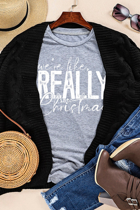 Gray Really Christmas Graphic Print Short Sleeve T Shirt