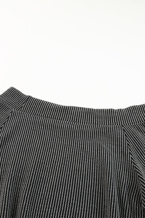 Gray Ribbed Knit Off-Shoulder Balloon Sleeve Top