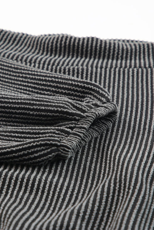 Gray Ribbed Knit Off-Shoulder Balloon Sleeve Top