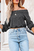Gray Ribbed Knit Off-Shoulder Balloon Sleeve Top