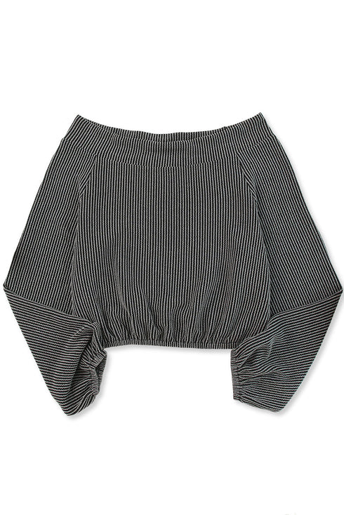 Gray Ribbed Knit Off-Shoulder Balloon Sleeve Top