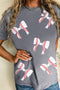 Gray Rugby Bow Knot Print Crewneck Casual T Shirt