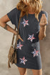 Gray Sequin Flag Stars Ribbed Shift T-shirt Dress