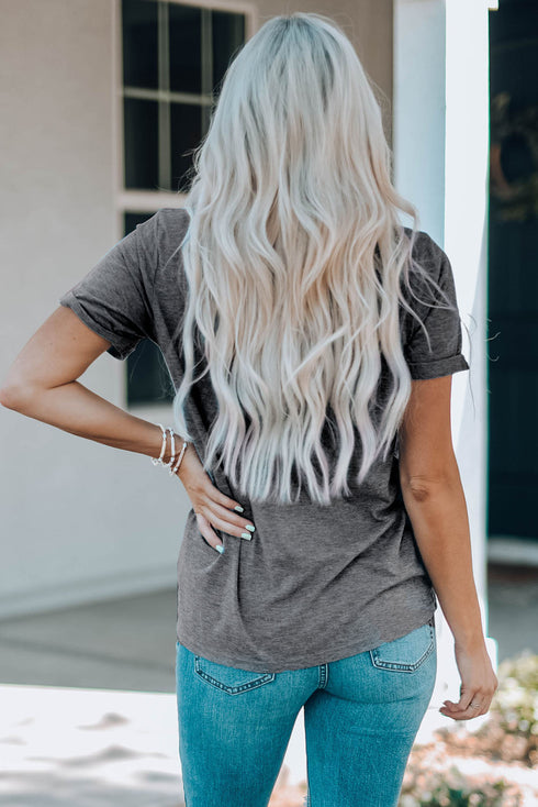 Gray Sequin Leopard Heart Graphic T-Shirt