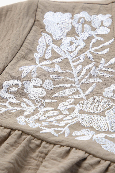 Gray Short Sleeve Embroidered Blouse