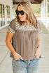 Gray Short Sleeve Embroidered Blouse