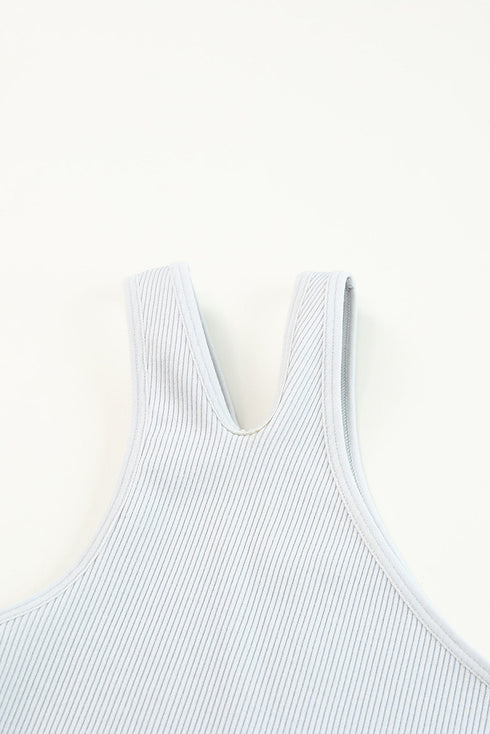 Gray Single Split Shoulder Ribbed Cropped Sports Top
