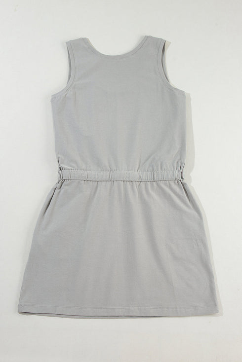 Gray Sleeveless Drawstring Waist Mini Dress