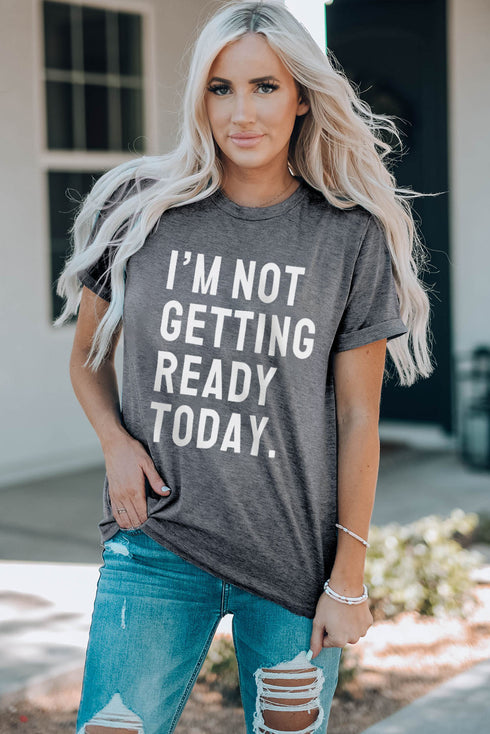 Gray Slogan Letter Print Crew Neck Graphic T Shirt