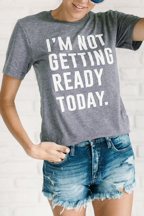 Gray Slogan Letter Print Crew Neck Graphic T Shirt