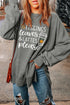 Gray Slogan Print Side Split Oversized Sweatshirt