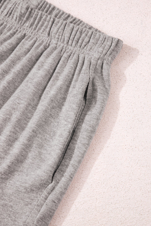 Gray Solid Color Loose Tee 2 Piece Shorts Set