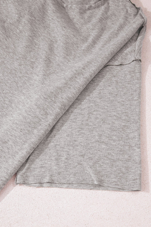 Gray Solid Color Loose Tee 2 Piece Shorts Set