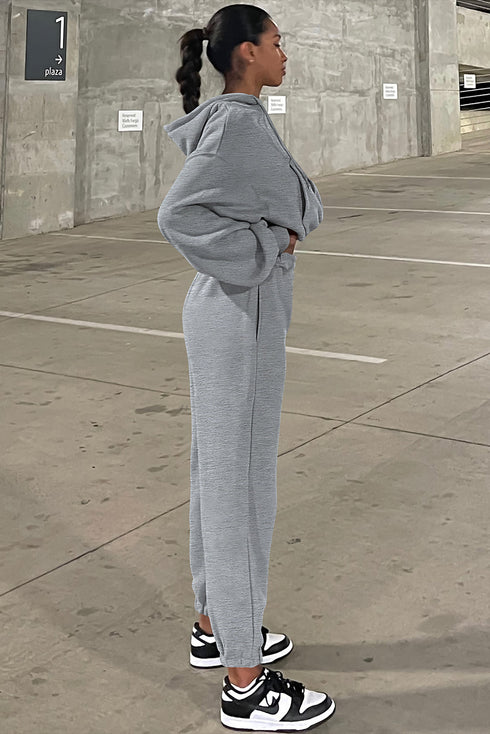 Gray Solid Drop Shoulder Hoodie And Joggers Activewear Set