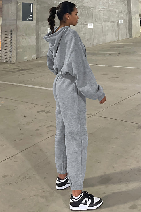 Gray Solid Drop Shoulder Hoodie And Joggers Activewear Set