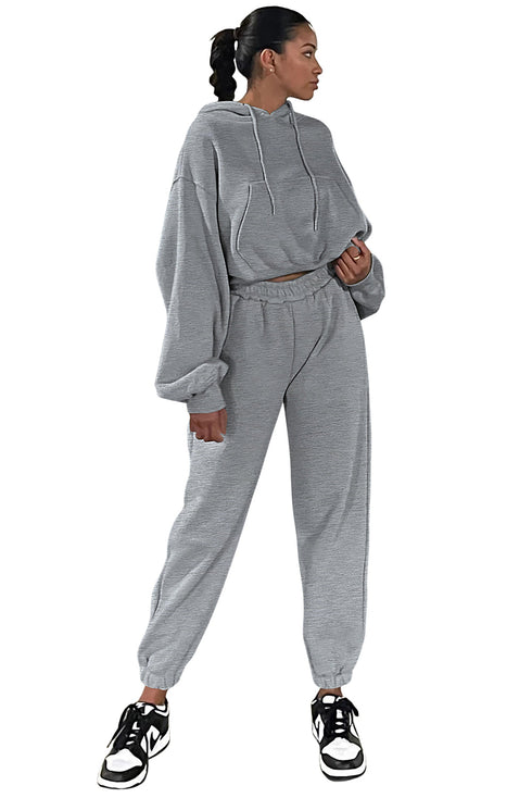 Gray Solid Drop Shoulder Hoodie And Joggers Activewear Set
