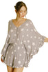 Gray Star Print Crinkle Textured Kimono Ruffle Sleeve Romper