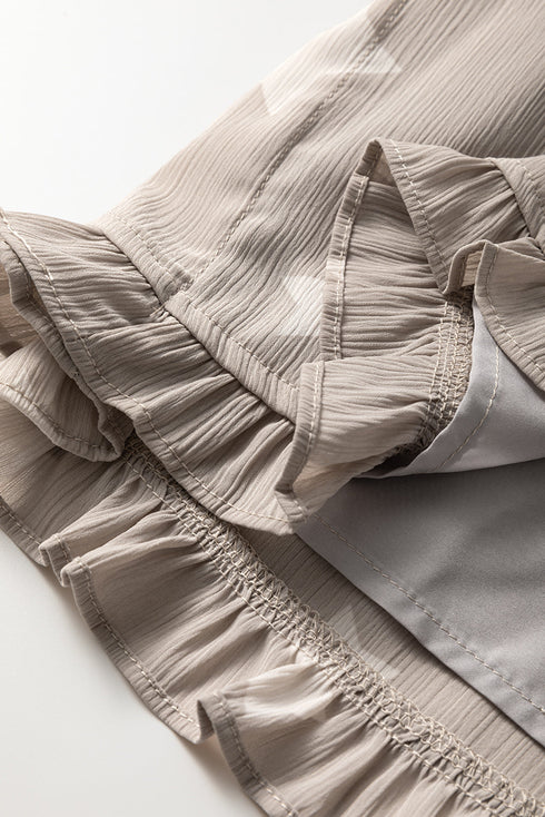 Gray Star Print Crinkle Textured Kimono Ruffle Sleeve Romper