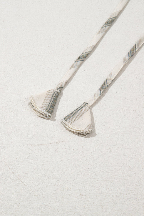 Gray Stripe Frilled Tie Neck Short Sleeve Blouse