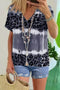 Gray Tie Dye Leopard Patchwork Short Sleeve Top