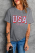 Gray USA Star Bow Knot Print Crew Neck T Shirt