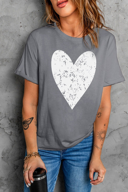 Gray Valentine'S Day Large Heart Shape Print Graphic T Shirt