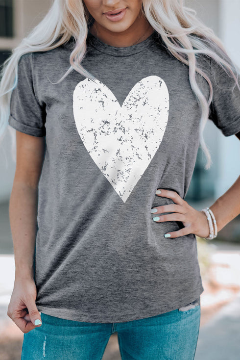 Gray Valentine'S Day Large Heart Shape Print Graphic T Shirt