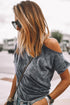Gray Vintage Asymmetric Cold Shoulder T-Shirt