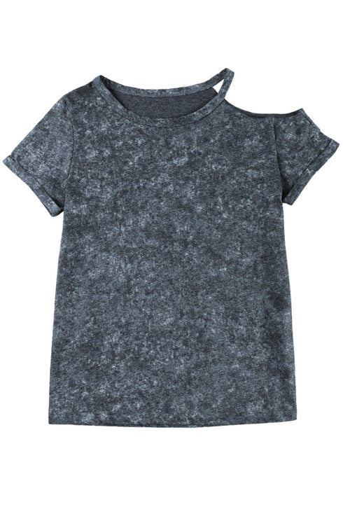 Gray Vintage Asymmetric Cold Shoulder T-Shirt