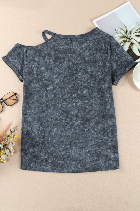 Gray Vintage Asymmetric Cold Shoulder T-Shirt