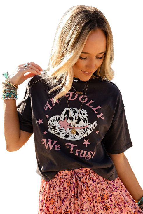 Gray We Trust In Dolly Western Fashion Graphic Tee