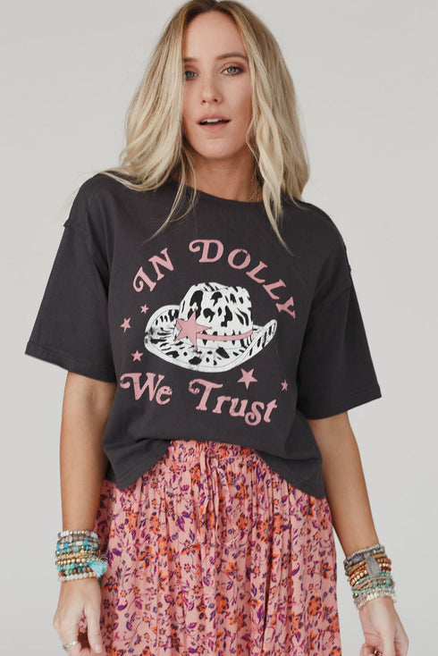 Gray We Trust In Dolly Western Fashion Graphic Tee
