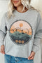 Gray Western Fashion Bull Graphic Print Sweatshirt