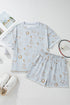 Gray Western Fashion Printed T Shirt Elastic Waist Shorts Set